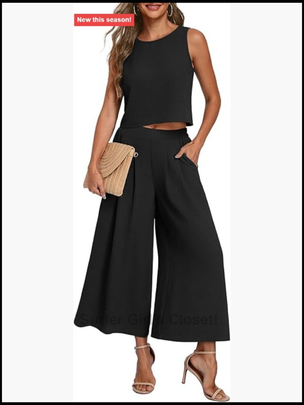 Sleeveless Crop Top Flowy Wide Leg Pants Matching Set